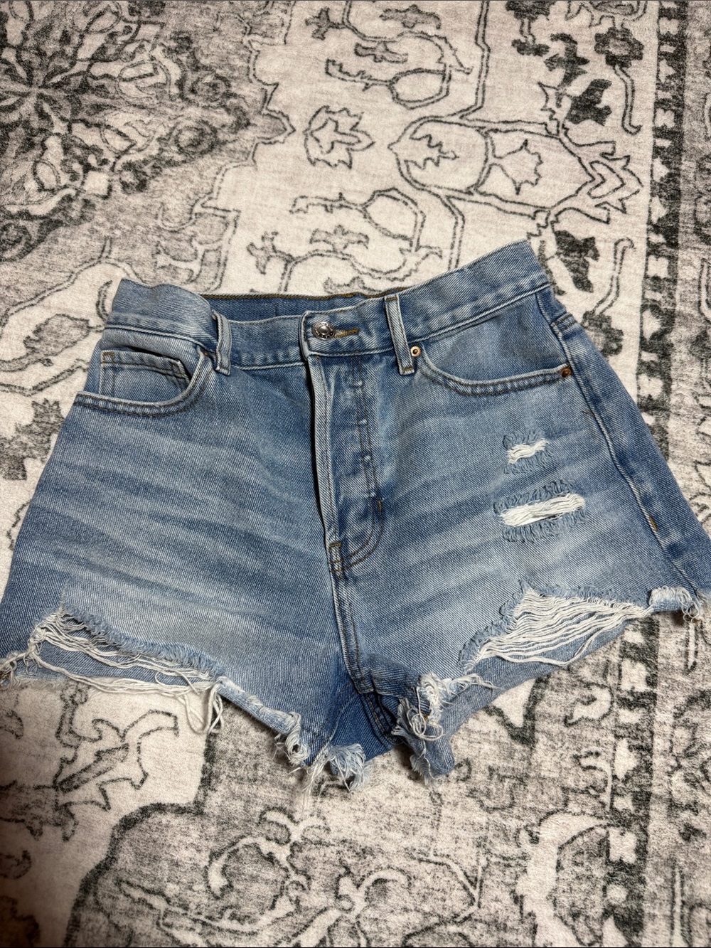 PacSun Light Blue High-Rise Distressed Denim Shorts - Picture 1 of 6